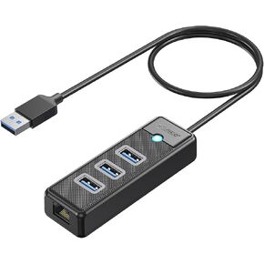 ORICO USB Hub Ethernet, 4 Port USB 3.0 Hub, USB-A to Gigabit Ethernet Adapter with 3 USB 3.0 Hub for Laptop, USB Hub 3.0 with RJ45 10/100/1000 Gigabit -PW3UR-05 (Blue)