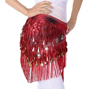 Women Sequins Belly Dance Hip Scarf Tassels Coins Rave Wrap Skirt Halloween Costume