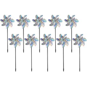 Tapix Bird Blinder Repellent Pinwheels (10 Pack) 15 inch Pinwheel Bird Deterrent, Holographic Pin Wheels for Yard and Garden, Garden Spinners Effectively Keep Birds Away