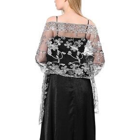 Ladiery Sequin Floral Shawls and Wraps for Evening Dresses,Women sparkly Sheer Mesh Wedding Shawls for Evening Party