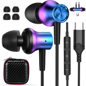 3.5mm Jack Earbuds Dazzle Magnetic Wired Earphone for Moto G Stylus Pure Power in-Ear Headphone Noise Canceling HiFi Stereo Corded Headset for Samsung Galaxy A14 A13 A03 Core A03s S10 S10e PurpleBlue