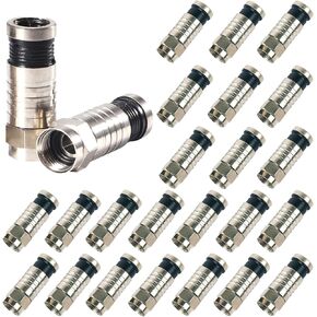 Trisewenic F Type RG6 Compression Connectors Adapter Coaxial Cable F Compression Connectors for Satellite & Cable TV (Pack of 25)