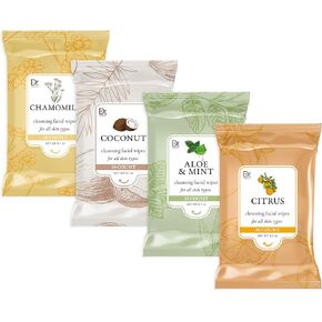 Dr. Wellness Gentle Cleansing Facial Wipes Variety Pack, 30 Count (6.7 oz) Each, for All Skin Types, Chamomile, Coconut, Aloe, Mint, and Citrus