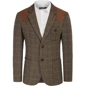 PJ PAUL JONES Men's Blazer Herringbone Tweed Sport Coats Two Button Wool Blend Formal Jacket