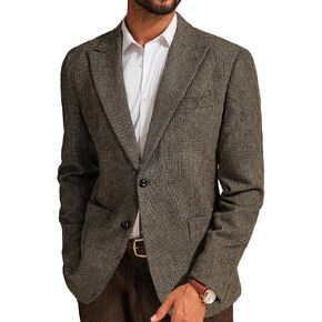 PJ PAUL JONES Men's Wool Blend Blazer Vintage Herringbone Tweed Two Button Sport Coat Jacket with Pockets