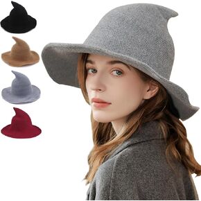 Halloween Witch Hat for Women Wide Brim Foldable Wool Knitted Cap for Halloween Party Costume Accessories for Women