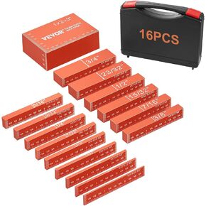 VEVOR Router Table Setup Bars, 14 pcs, Precision Aluminum Setup Blocks Height Gauge Set, with Laser Engraved Size Markings Storage Case, Measuring Depth Height Angle, for Router Table Saw Accessories