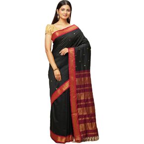 manvish drapes Women'S Gadwal Silk Cotton Saree With Buttas And Peacock Border Saree With Contrast Blouse Piece (Chutney Green-Maroon) Chutney Green-Maroon Border