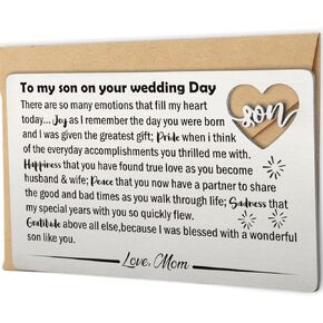 Son Wedding Gifts from Mom, Engraved Wallet Card Insert for Son on His Wedding Day, Groom On Wedding Day Card Gift Ideas, Son Wallet Card from Mother