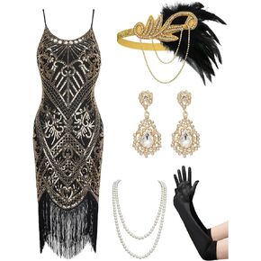 Women's Flapper Dresses 1920s,Great Gatsby Dresses Sequin Fringe Cocktail Dress Roaring 20s Dress for Harlem Nights