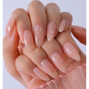 Kamize اللوز الصحافة على الأظافر البيضاء الأظافر وهمية تصميم الاكريليك غطاء كامل الأظافر كاذبة قصيرة للنساء والفتيات 24 قطعة in Kuwait