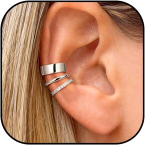 3Pcs 14K Gold Ear Cuff Earrings for Women Adjustable Non Piercing Ear Cuffs Sterling Silver Fake Earrings Clip on Cartilage Earring Ear Cuffs Jewelry