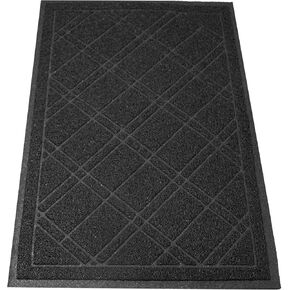 SlipToGrip Universal Door Mat, Plaid Design - Grey, 42 x 35 - Anti Slip, Durable & Washable, Outdoor & Indoor Floor Welcome Mat Door Mat Entry - Rug for Garage, Patio, Front Door, Dust Absorbent, 2pk
