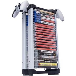 ECHZOVE Video Game Storage Tower, Verical or Horizontal Video Game Storage Shelf Compatible with PS5 Games, PS4 Games, or Xbox Game Boxes, Up to 46 Disc Cases, Include 2 Headset Hooks