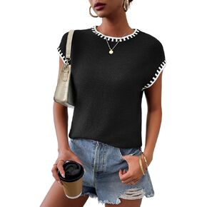Womens Knit Sweater Tops Cap Sleeve Vest Summer Tops 2024 Sleeveless Tank Tops Clothes Trendy T Shirts