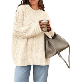 Okiwam Women's Oversized Sweaters Long Sleeve Crewneck Chunky Knitted Pullover 2024 Fall Fashion Solid Color Jumper Tops