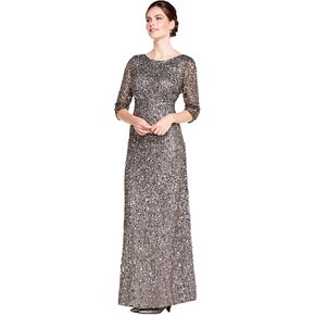 Adrianna Papell Women's 3/4 SLV Scoop Back All-Over Beaded Gown, Cabernet, 14