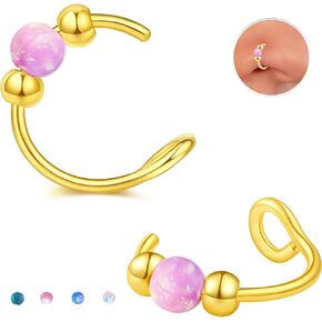 Fake Nose Ring Hoops Opal Fake Septum Nose Piercing Jewelry 20G Clip On Surgical Steel Faux Nose Rings for Women Men Non Pierce Lip Ear Cartilage Helix Rings No Piercing Body Jewelry