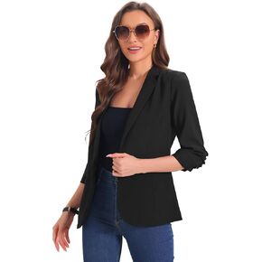 Allegra K Work Office Jackets for Women's Casual Ruched 3/4 Sleeve Blazer