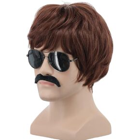 yuehong Men Women 60s 70s Short Red Brown Sonny Hippie Singer Halloween Anime Fashion Costume Wig