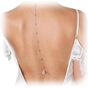 Sexy Rhinestone Back Chain Necklace for Backless Dress Bridal Wedding Rhinestone Backdrop Chain Jewelry Crystal Simple Waist Chain Jewelry for Women