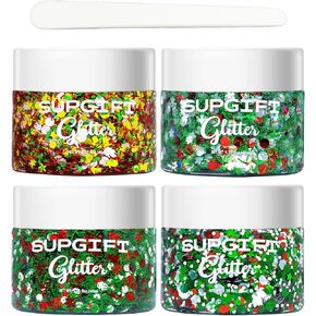 Body Face Glitter Gel SUPGIFT 5 Colors 7.8oz Holographic Chunky Laser Mermaid Liquid Glitter Sequins Glue for Makeup Eyeshadow Hair Nail Slime Craft Resin with Spoon