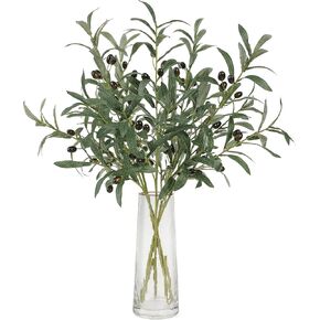 Artificial Olive Branch Greenery Plants 3 Pcs 28.3'' Length, Faux Silk Green Leaves Fake Tree Branches Stems Bushes for Home, Office, Weddings, Room, Party, Vase Decor Floral Arrangement