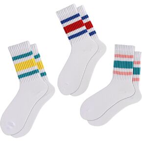 Ultrafun Crew Socks for Women Retro Striped Fun Novelty Socks Sports Casual Cotton Calf Socks Women