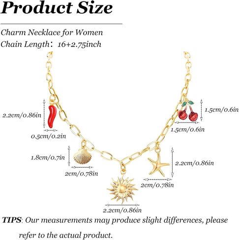 HUASAI Charm Necklace for Women Dainty Gold Paperclip Chain Necklace Trendy Flower Starfish Bow Beach Charm Necklace Summer Jewelry Outfits for Women 2024 in Saudi Arabia