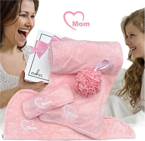 Hair Towel Spa Gifts for Mom - Microfiber Hair Drying Towel Wrap and Bath Towel Spa Gift Set. Birthday Gifts for Mom. Gifts for Mother's from Daughter or Son. New Mom Gifts. in Saudi Arabia