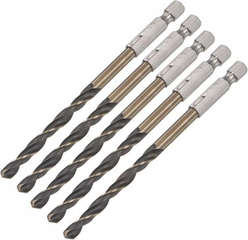 uxcell 5 Pcs High Speed Steel Hex Shank Twist Drill Bit, 5mm Drilling Dia with 1/4 Inch Hex Shank 105mm Length in Saudi Arabia