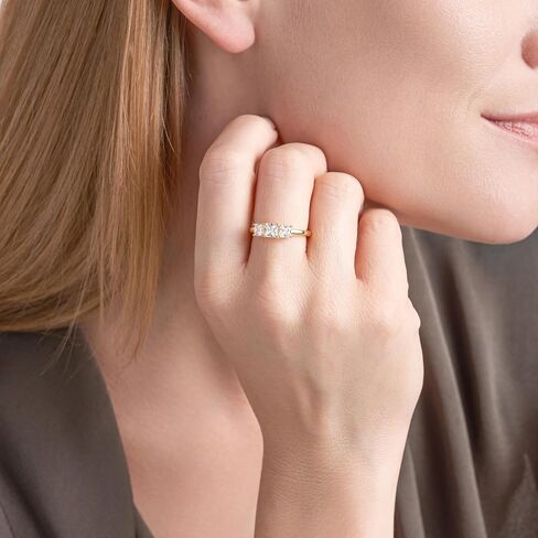 18K Yellow Gold Plated 925 Sterling Silver Princess-Cut Cubic Zirconia "Yesterday, Today, Tomorrow" 3-Stone Engagement or Anniversary Ring - Size 8 in Kuwait