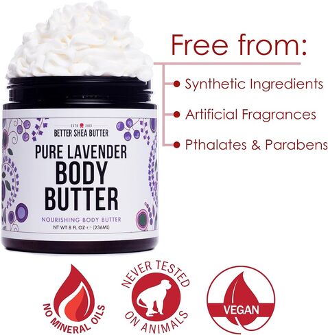Deep Moisture LAVENDER Body Butter for Dry Skin Relief | with Raw Shea Butter | Body Cream for Women | No Artificial Fragrances | 8 oz in Saudi Arabia