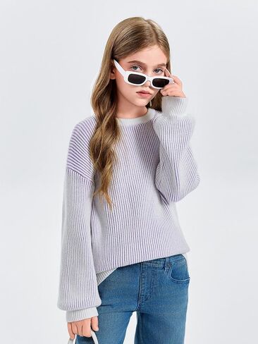 Haloumoning Girls Striped Pullover Sweaters Chenille Crew Neck Cable Knit Tops 5-14 years in Saudi Arabia