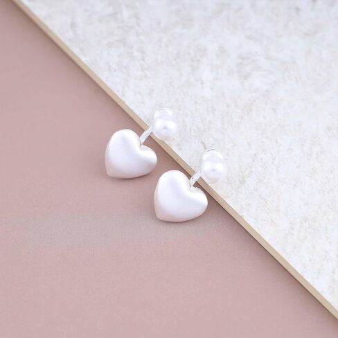 Vintage Pearl Heart Ear Jacket Earrings Love Heart Stud Earrings Gold Puffy Heart Earrings Pearl Jacket Earrings Jewelry for Women (Gold) in Saudi Arabia