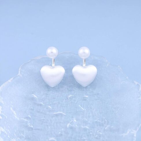 Vintage Pearl Heart Ear Jacket Earrings Love Heart Stud Earrings Gold Puffy Heart Earrings Pearl Jacket Earrings Jewelry for Women (Gold) in Saudi Arabia