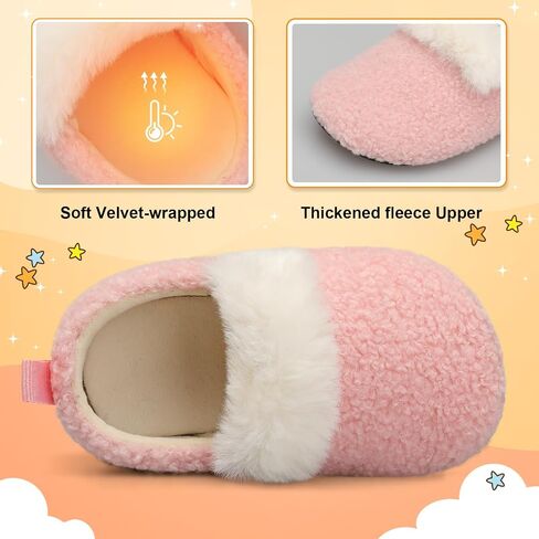 L-RUN Toddler Slippers for Girls Boys Warm House Shoes for Kids Baby Sock Shoes Non-Slip Rubber Sole Winter Home Slippers for Indoor in Saudi Arabia