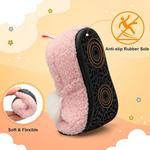 L-RUN Toddler Slippers for Girls Boys Warm House Shoes for Kids Baby Sock Shoes Non-Slip Rubber Sole Winter Home Slippers for Indoor in Saudi Arabia
