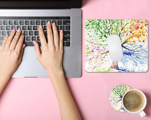 Square Mouse Pad with Coaster, Soft Cute Computer Mouse Mat with Non-Slip Rubber Base, Easy to Slide, Splash Resistant Surface, Personalized Design, Portable, Garden Flowers in Kuwait