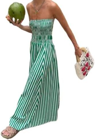 Sexy Bustier Maxi Dresses for Women – Elegant Casual Cotton Linen A-Line Strapless Dress for Vacation and Going Out in Saudi Arabia