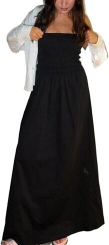 Sexy Bustier Maxi Dresses for Women – Elegant Casual Cotton Linen A-Line Strapless Dress for Vacation and Going Out in Saudi Arabia