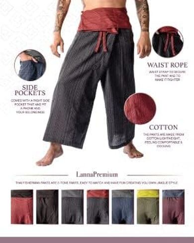 LannaPremium Thai Fisherman Pants for Men Women Yoga Pants Pirate Pants 2 Tone - Martial Arts Pants Blue Purple in Kuwait