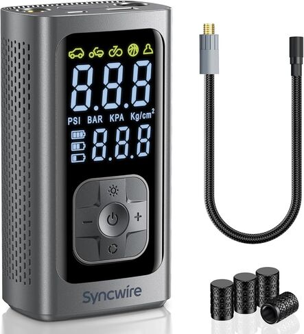 Syncwire Tire Inflator Portable Air Compressor - 150PSI 2X Faster Inflation Smart Air Pump for Car Tires [Extra-large LCD] with Digital Pressure Gauge, Auto Shut-off for Car, Motorcycle, Bike & Balls in Kuwait