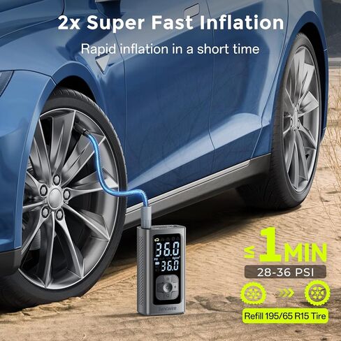 Syncwire Tire Inflator Portable Air Compressor - 150PSI 2X Faster Inflation Smart Air Pump for Car Tires [Extra-large LCD] with Digital Pressure Gauge, Auto Shut-off for Car, Motorcycle, Bike & Balls in Kuwait