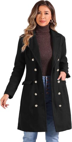 Allegra K Pea Coat for Women's Notched Lapel Double Breasted Mid Long Winter Coats in Saudi Arabia