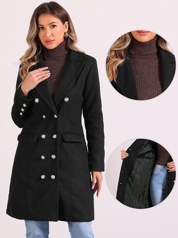 Allegra K Pea Coat for Women's Notched Lapel Double Breasted Mid Long Winter Coats in Saudi Arabia
