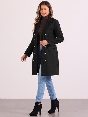 Allegra K Pea Coat for Women's Notched Lapel Double Breasted Mid Long Winter Coats in Saudi Arabia