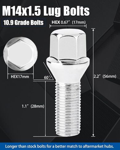 GAsupply 14x1.5 28mm Shank Lug Bolts, 20pcs Black Conical Seat 56mm Tall Lug Studs for Wheel Spacers, 17mm Hex in Saudi Arabia