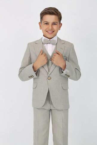 Boys Textured 6-Piece Formal Suit - Slim Fit for Pageboy, Wedding, Communion, Ages 1-16 in Saudi Arabia