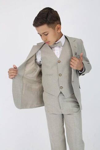Boys Textured 6-Piece Formal Suit - Slim Fit for Pageboy, Wedding, Communion, Ages 1-16 in Saudi Arabia